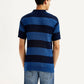 Men's Striped Blue Slim Fit Polo T-shirt - Back View