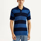 Men's Striped Blue Slim Fit Polo T-shirt - Front View