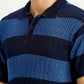 Men's Striped Blue Slim Fit Polo T-shirt - Detail View