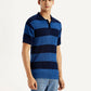 Men's Striped Blue Slim Fit Polo T-shirt - Side View