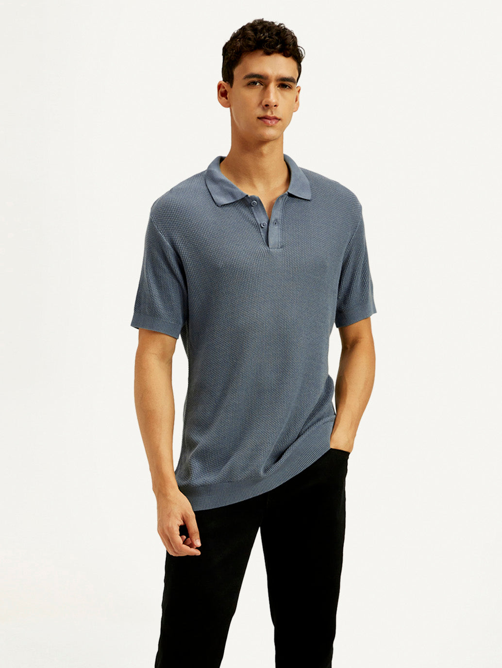 Men's Redloop Textured Slim Fit Polo T-Shirt - Styleshot View