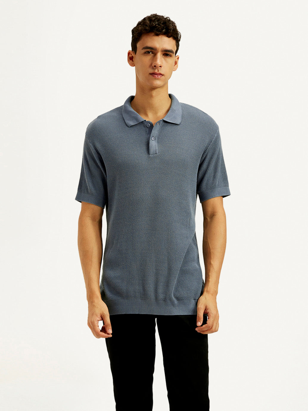 Men's Redloop Textured Slim Fit Polo T-Shirt - Front View