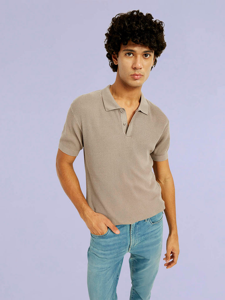 Men's Redloop Textured Slim Fit Polo T-Shirt