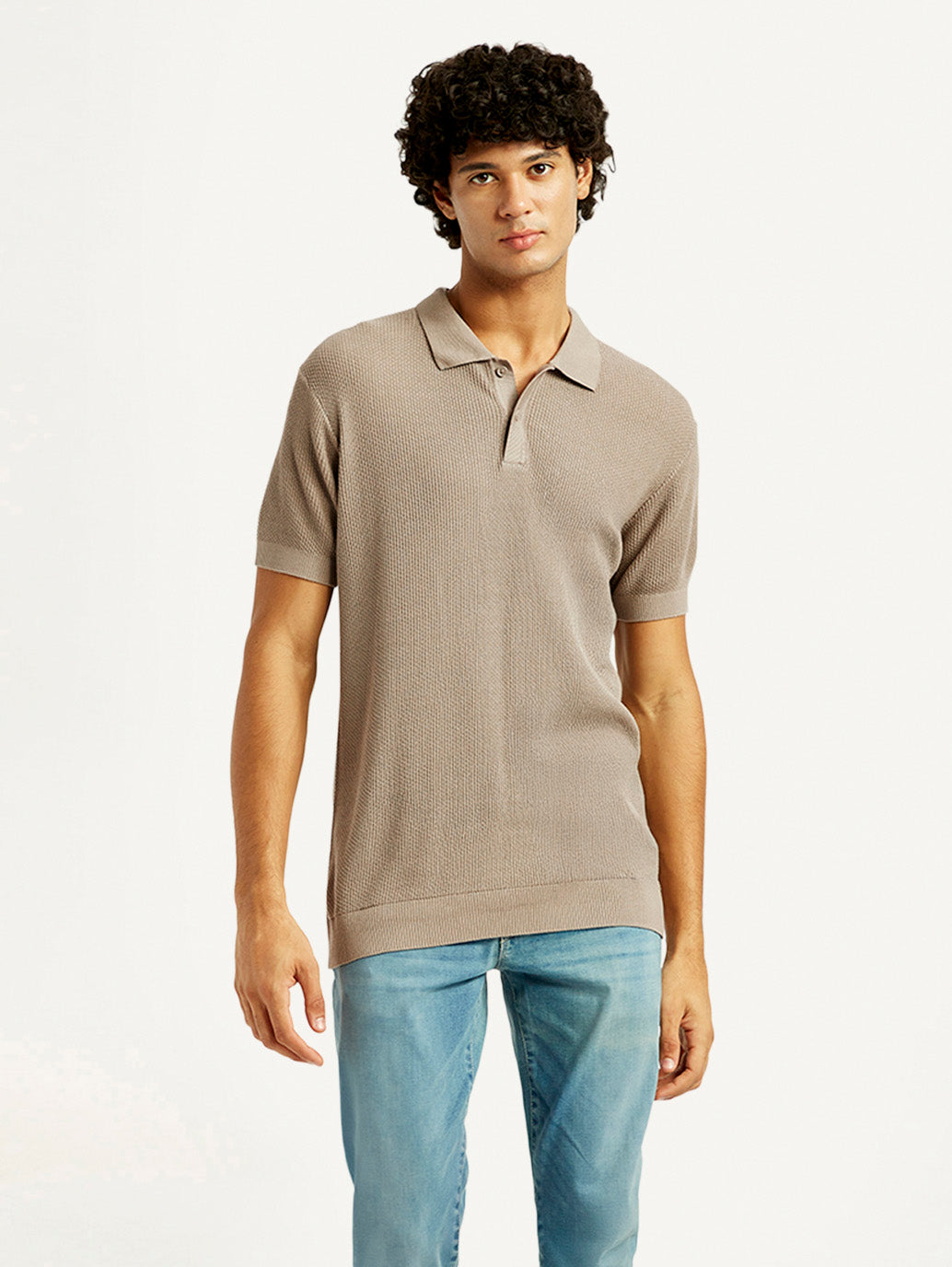Men's Redloop Textured Slim Fit Polo T-Shirt - Front View