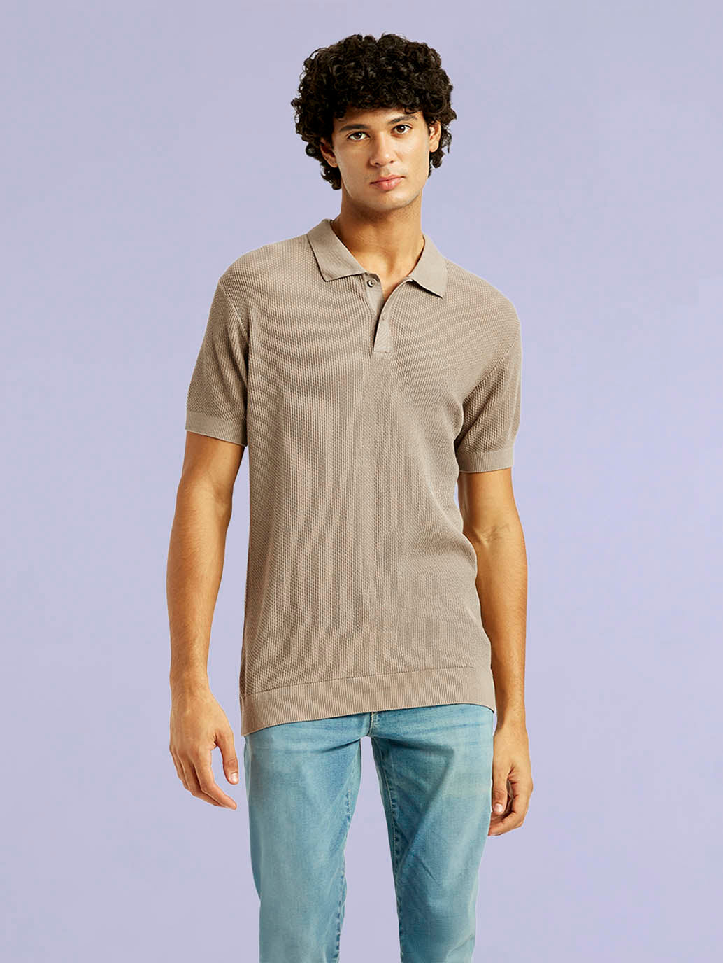 Men's Redloop Textured Slim Fit Polo T-Shirt - Front View
