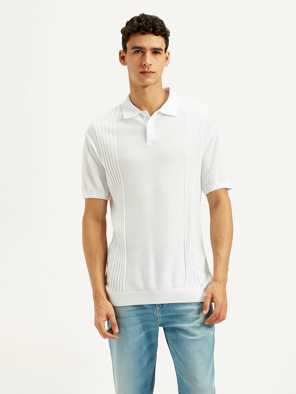 Men's Redloop Textured Slim Fit Polo T-Shirt - Front View