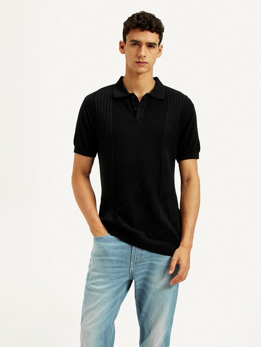 Men's Redloop Textured Slim Fit Polo T-Shirt - Styleshot View