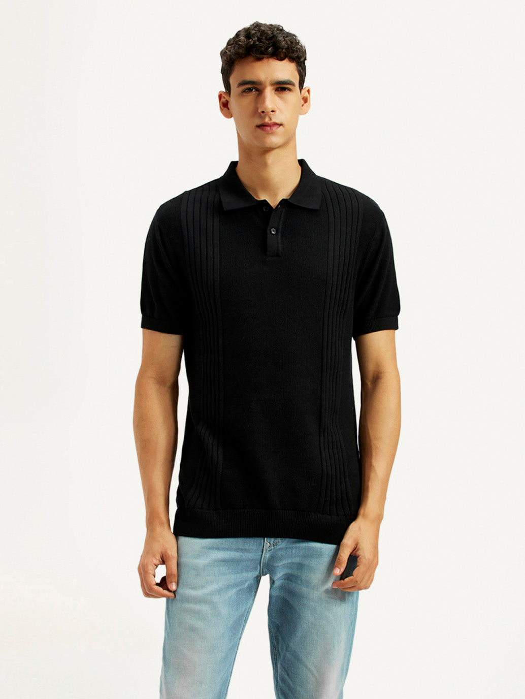 Men's Redloop Textured Slim Fit Polo T-Shirt - Front View