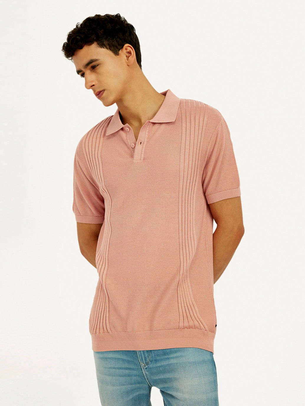 Men's Redloop Textured Slim Fit Polo T-Shirt - Elevated View