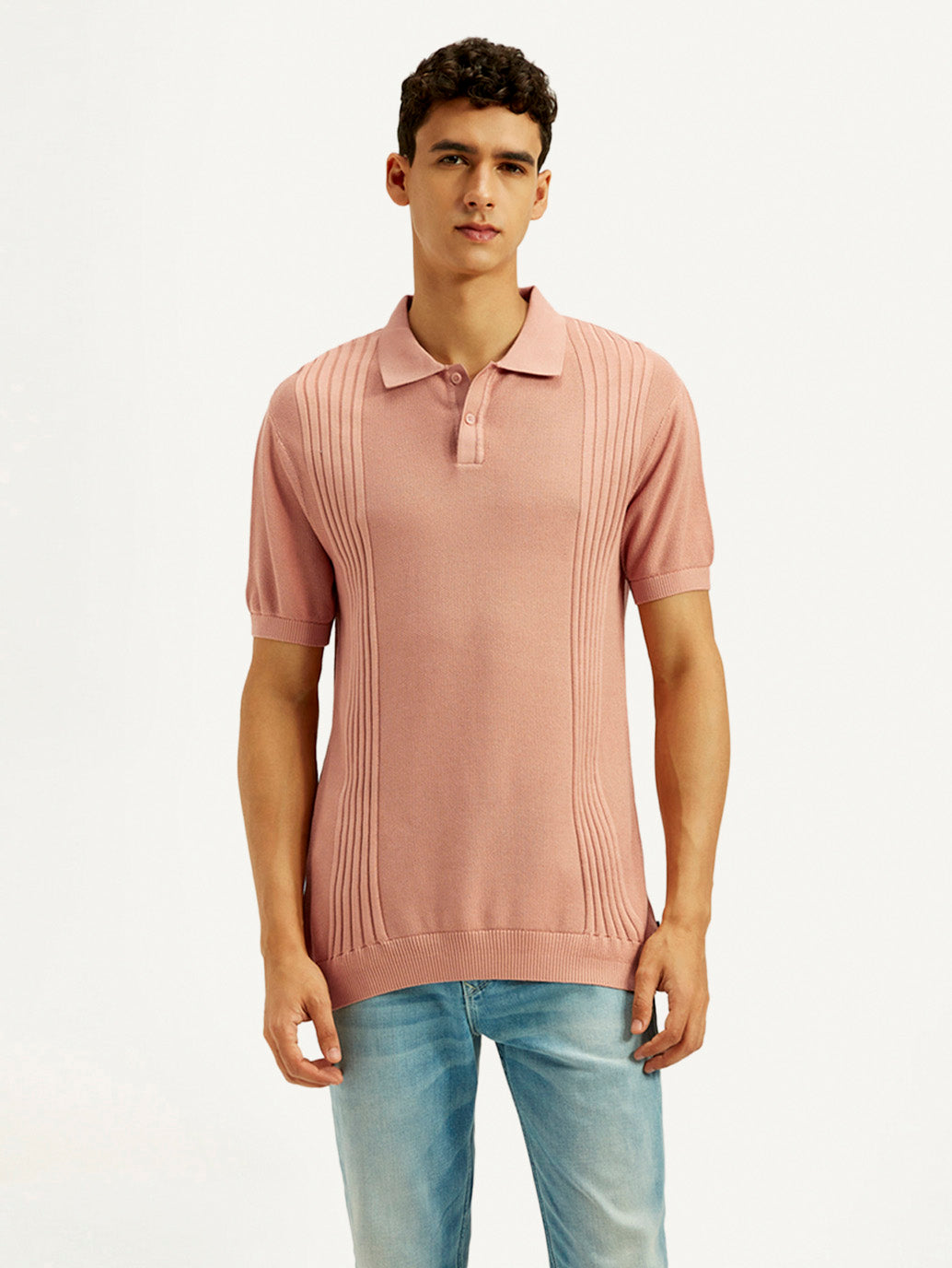 Men's Redloop Textured Slim Fit Polo T-Shirt - Front View