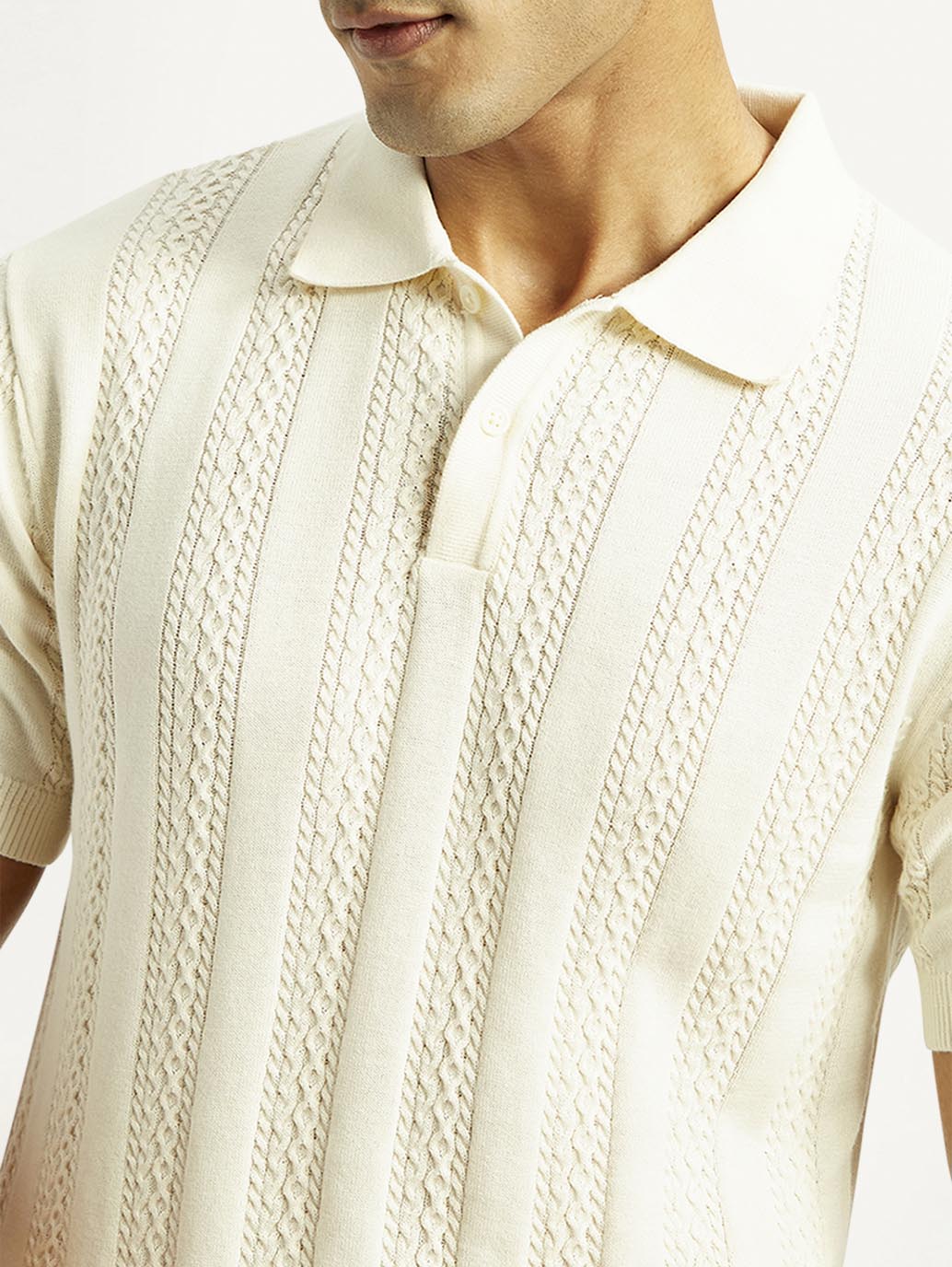 Men's Self Design Slim Fit Polo T-shirt - Detal View