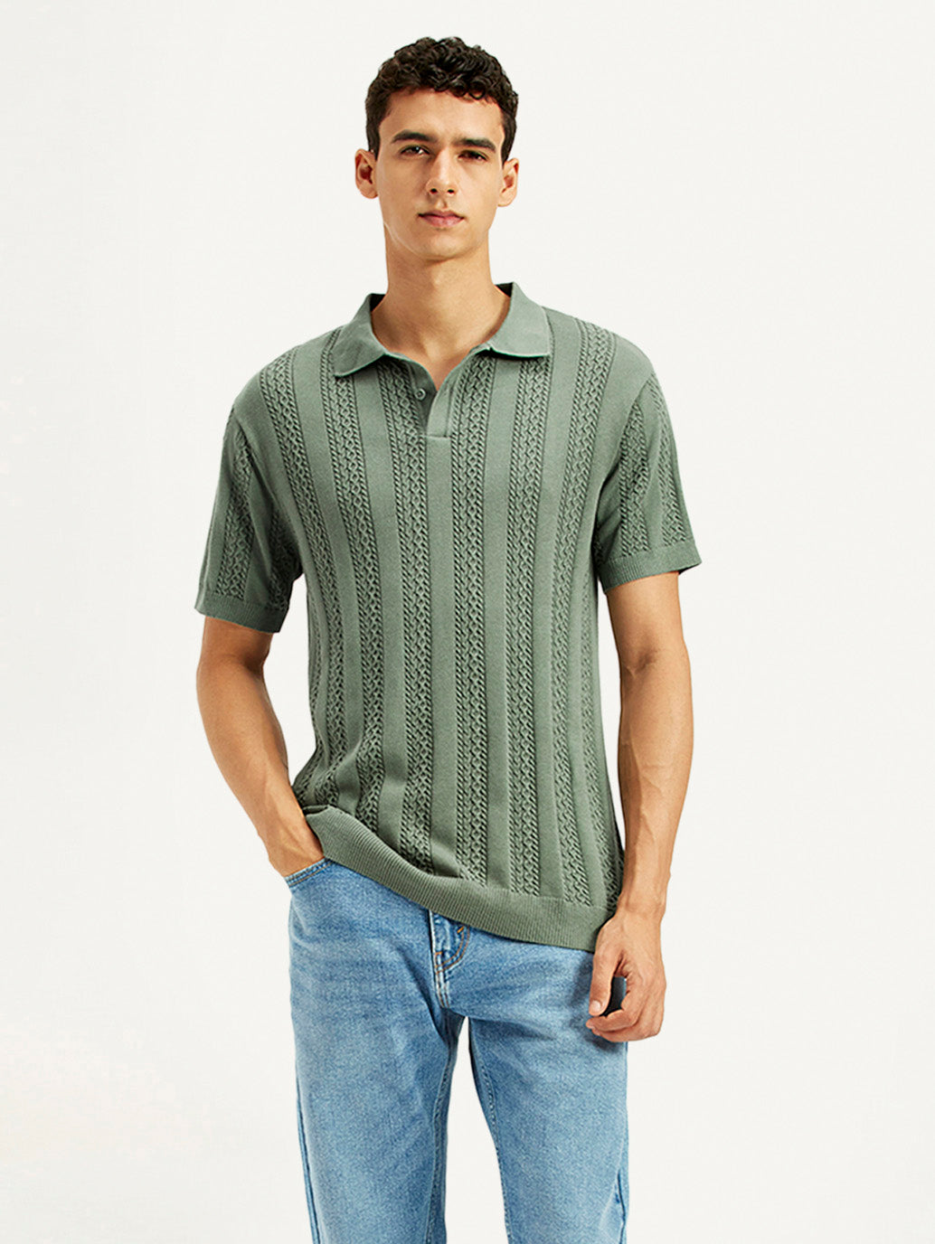Men's Textured Slim Fit Polo T-Shirt - Styleshot View