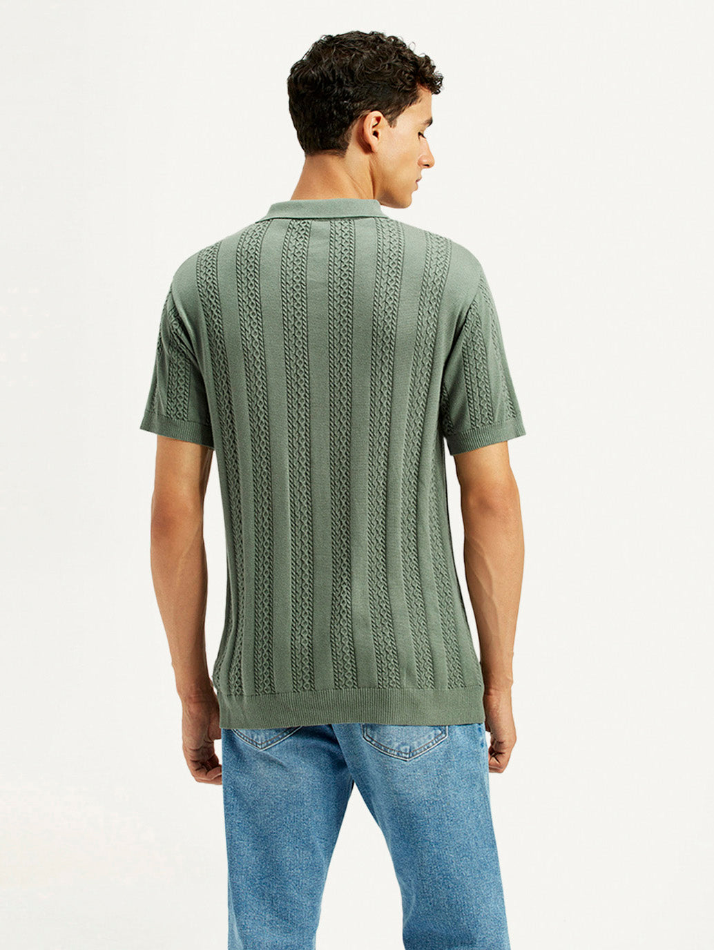 Men's Textured Slim Fit Polo T-Shirt - Back View