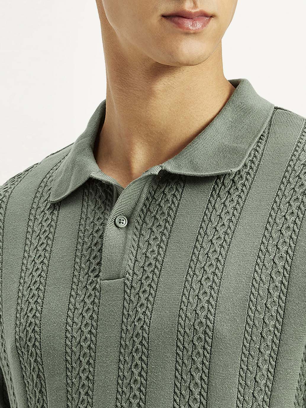 Men's Textured Slim Fit Polo T-Shirt - Detail View