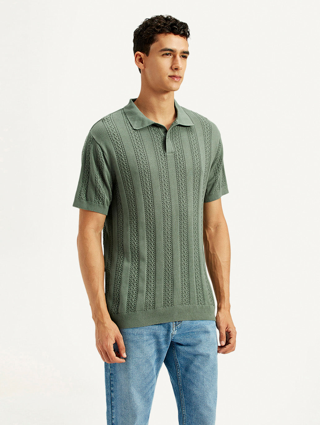 Men's Textured Slim Fit Polo T-Shirt - Side View