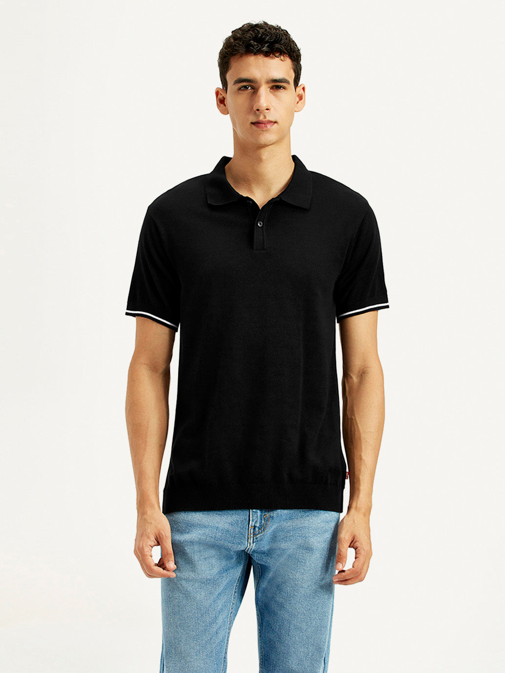 Men's Solid Slim Fit Polo T-Shirt - Front View