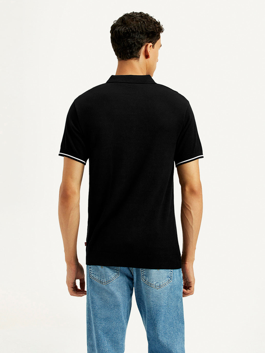 Men's Solid Slim Fit Polo T-Shirt - Back View