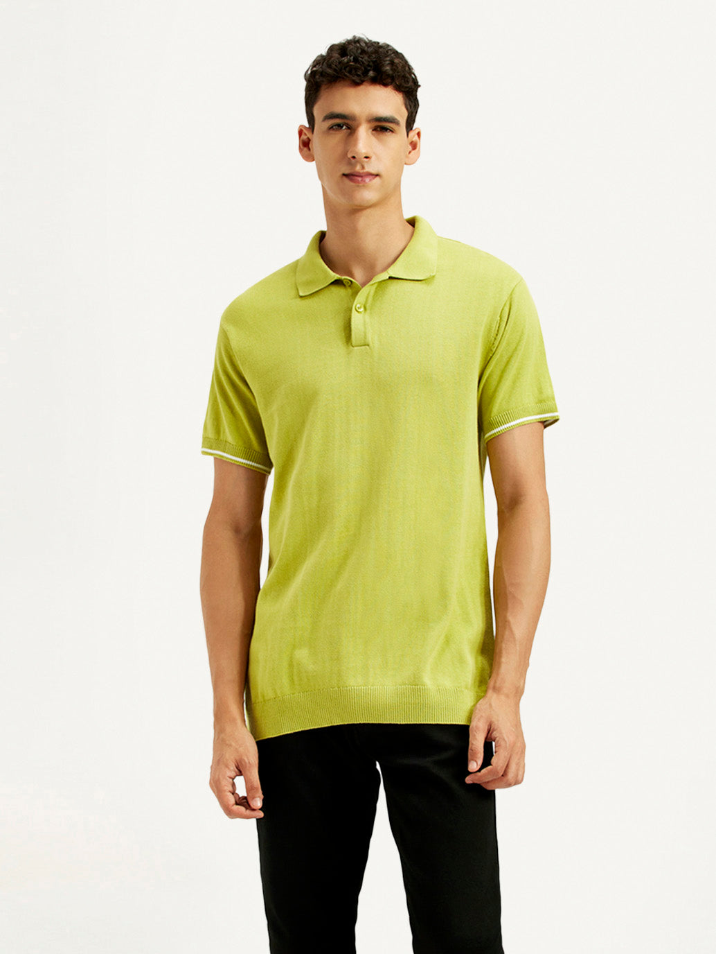 Men's Solid Slim Fit Polo T-Shirt - Front View