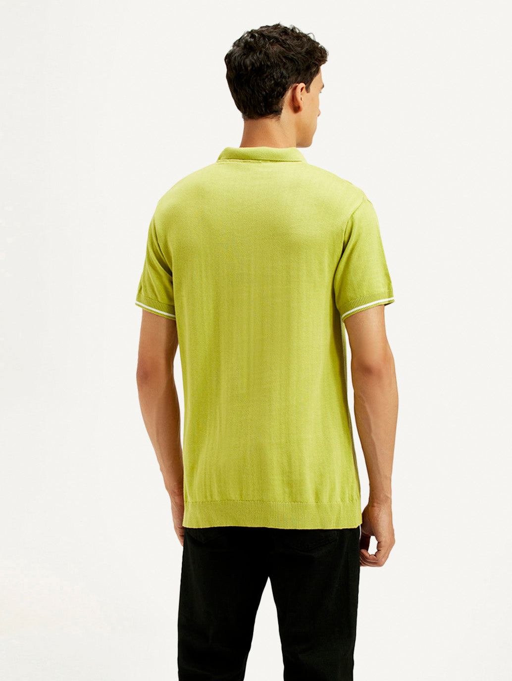 Men's Solid Slim Fit Polo T-Shirt - Back View