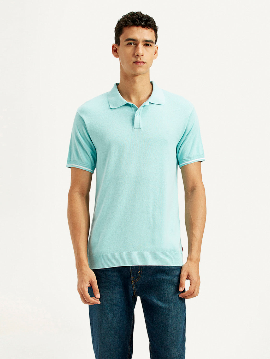 Men's Solid Slim Fit Polo T-Shirt - Front View