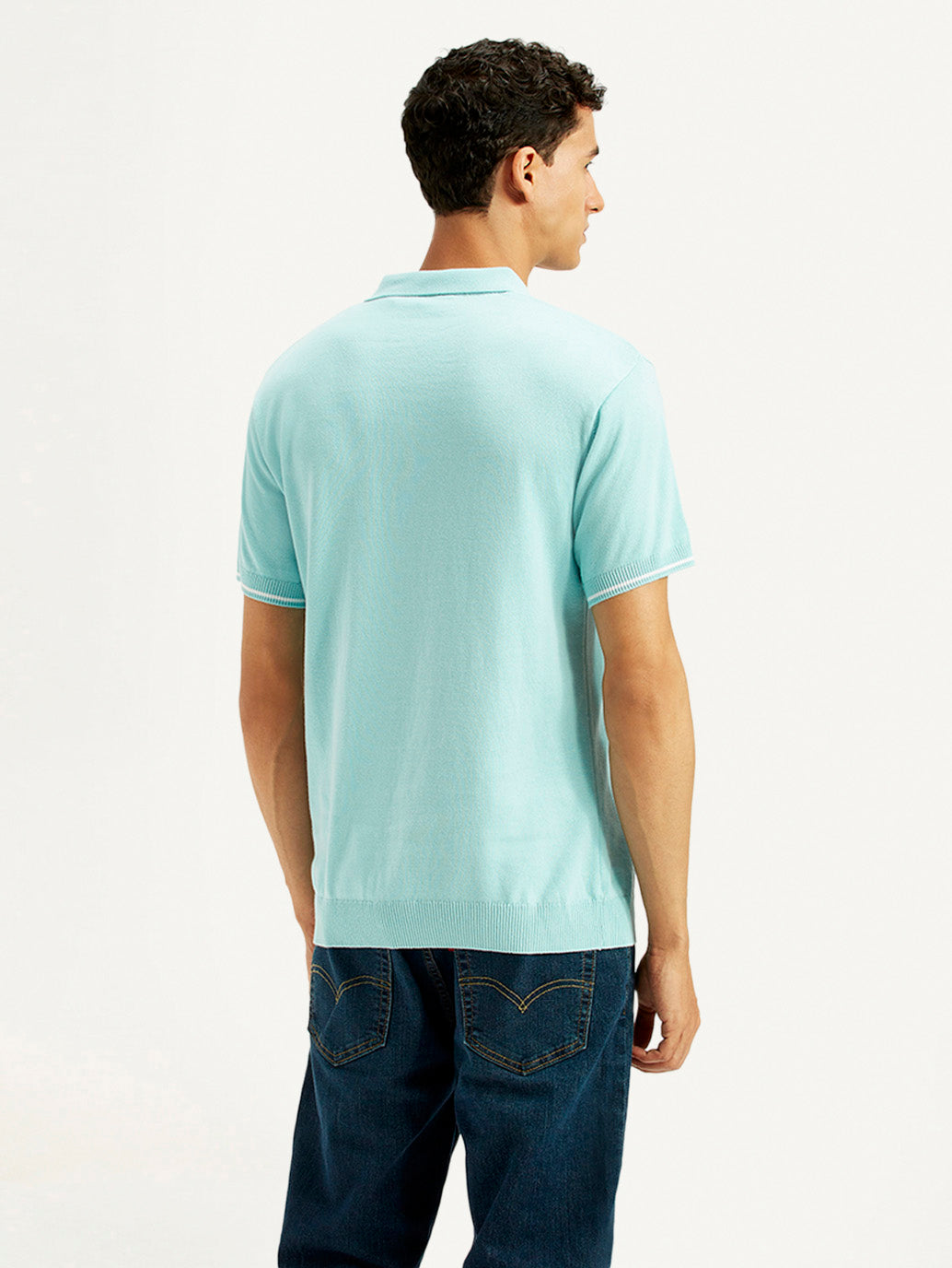 Men's Solid Slim Fit Polo T-Shirt - Back View