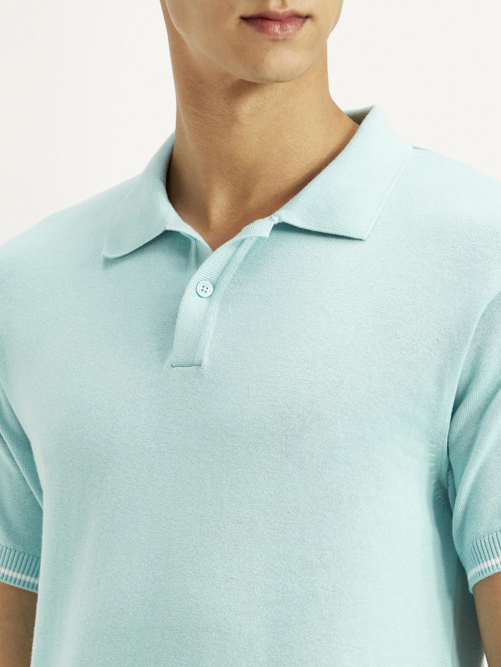 Men's Solid Slim Fit Polo T-Shirt - Detail View
