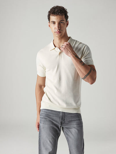 Men's Solid Off White Pique Polo T shirt-image-31