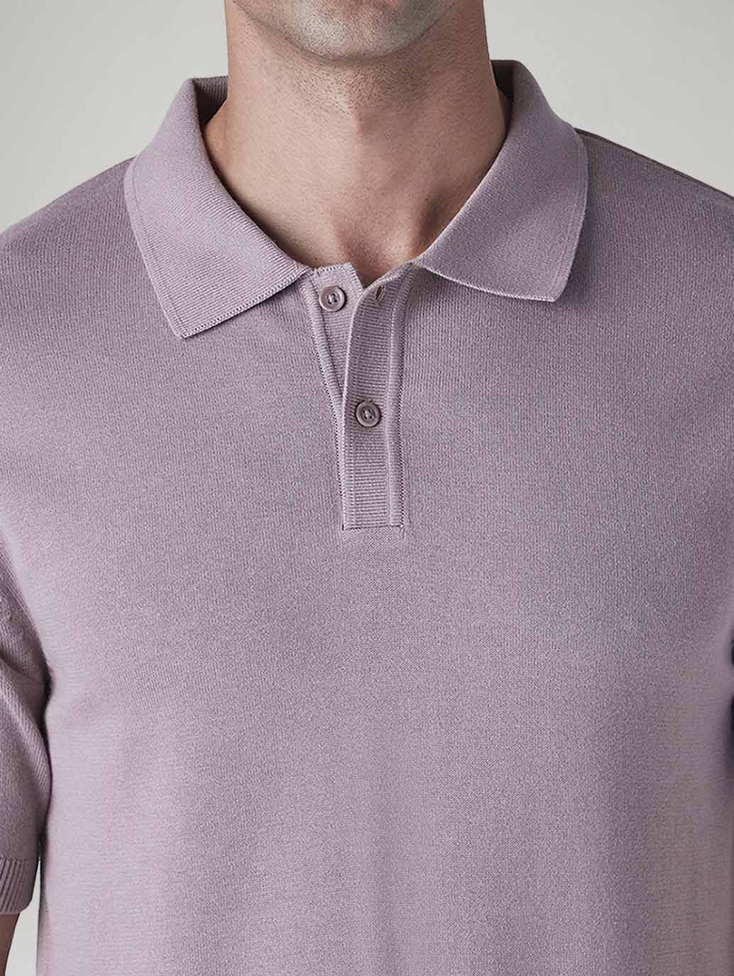 Men's Solid Mauve Pique Polo T shirt - 20 View