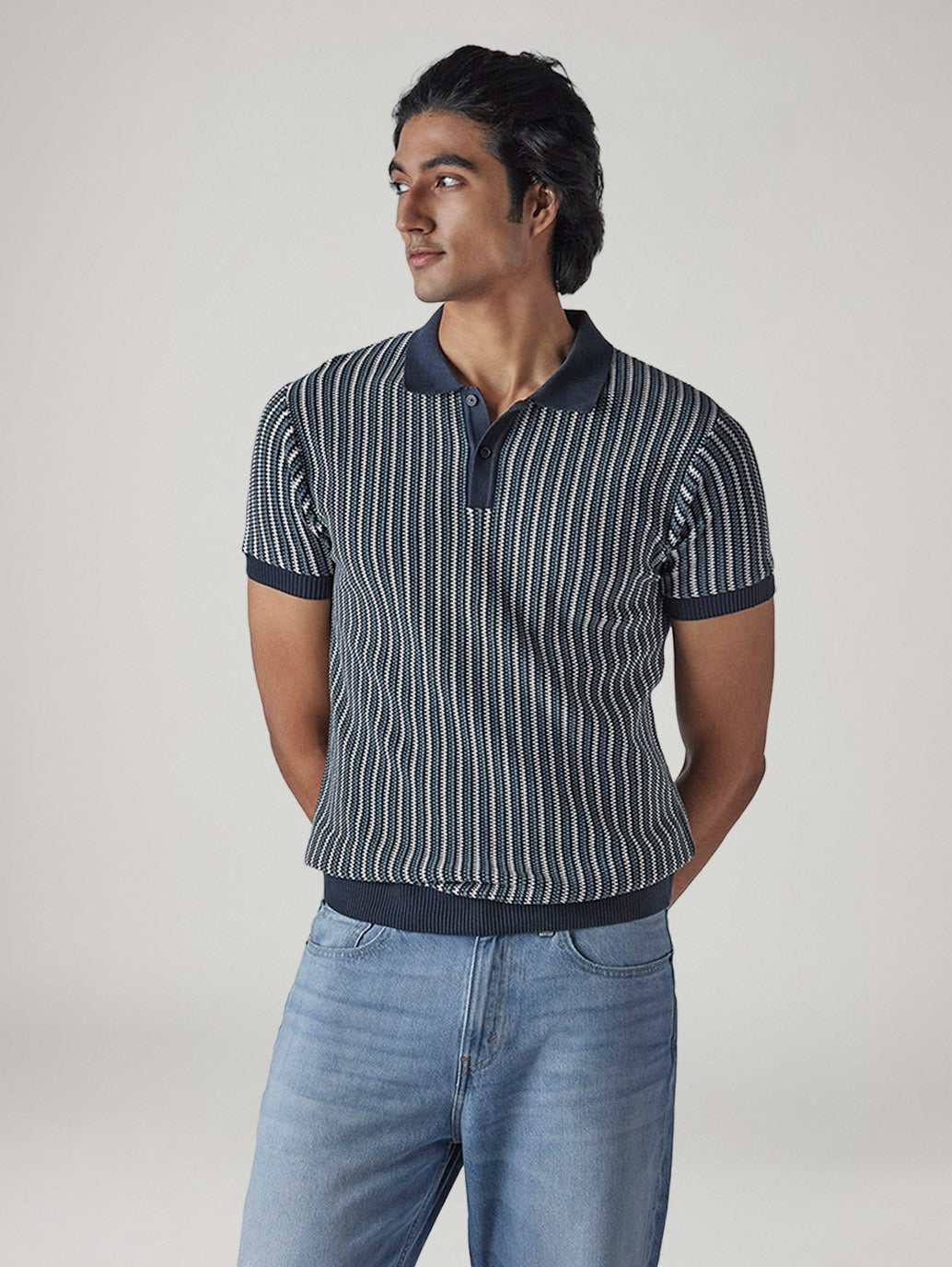Men's Striped Navy Polo T-shirt