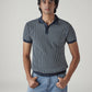 Men's Striped Navy Polo T-shirt - Front View