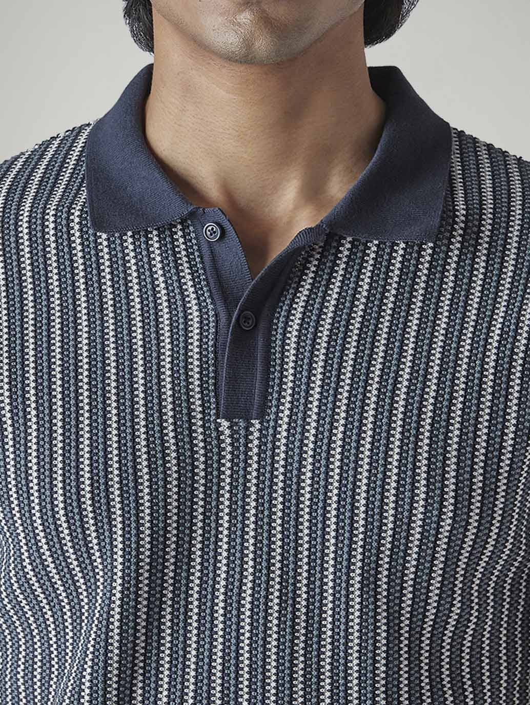 Men's Striped Navy Polo T-shirt - Detail View