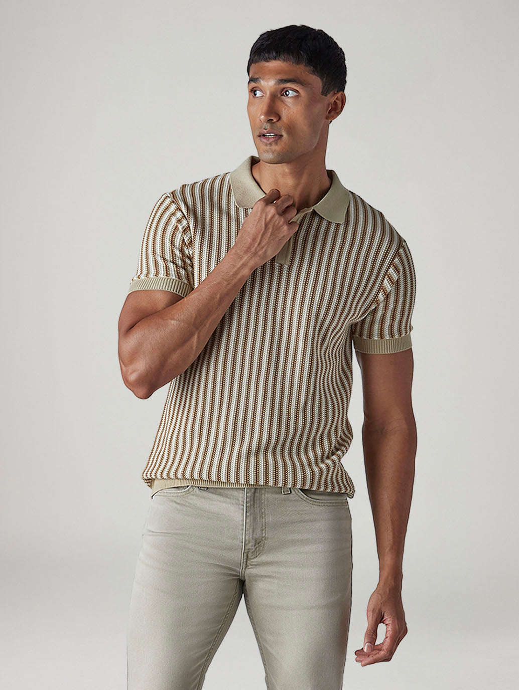 Men's Striped Beige Polo T-shirt