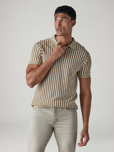 Men's Striped Beige Polo T-shirt
