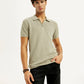 Men's Textured Beige Slim Fit Polo T-shirt - Elevated View