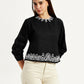 Women's Embroidered Black Round Neck Top - Styleshot View