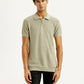 Men's Textured Beige Slim Fit Polo T-shirt - Front View