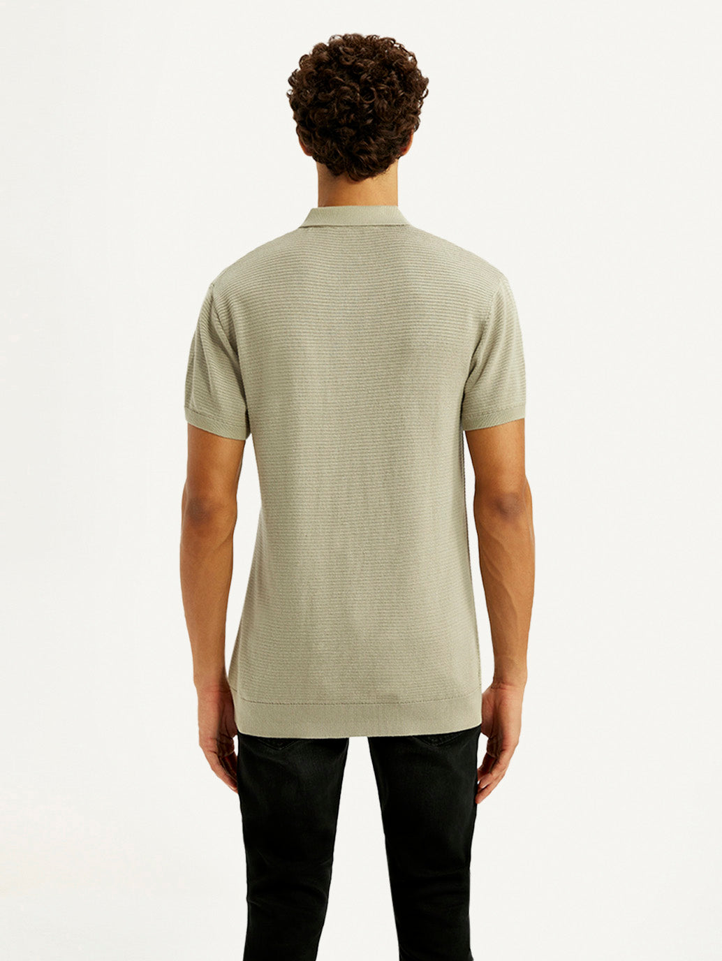 Men's Textured Beige Slim Fit Polo T-shirt - Back View
