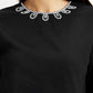 Women's Embroidered Black Round Neck Top - Detail View