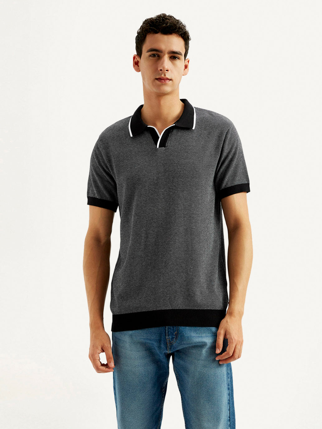 Men's Solid Slim Fit Polo T-shirt - Front View