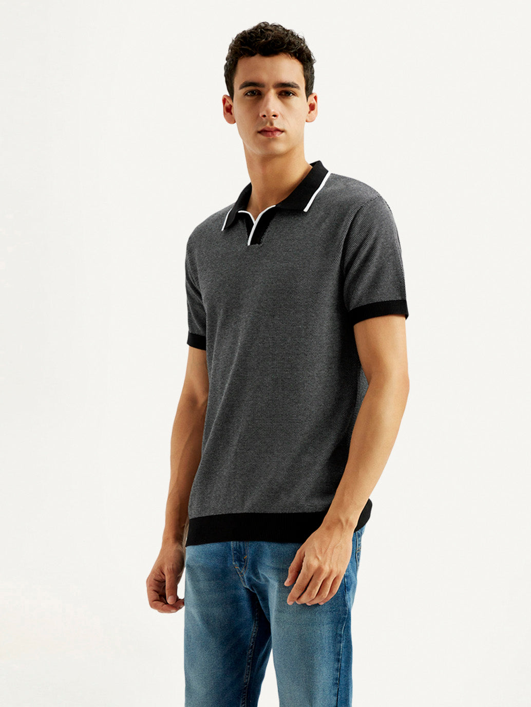 Men's Solid Slim Fit Polo T-shirt - Side View