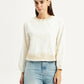 Women's Embroidered Off White Round Neck Top - Front View