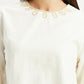 Women's Embroidered Off White Round Neck Top - Detail View
