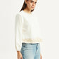 Women's Embroidered Off White Round Neck Top - Side View