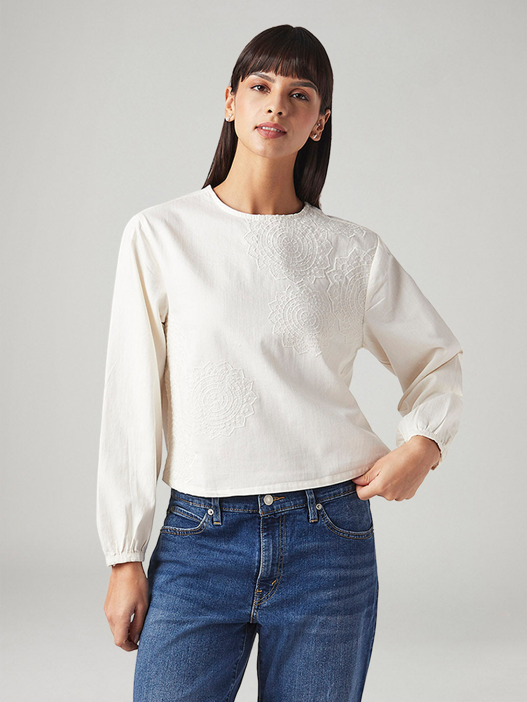 Women's Embroidered Regular Fit Top - Styleshot View