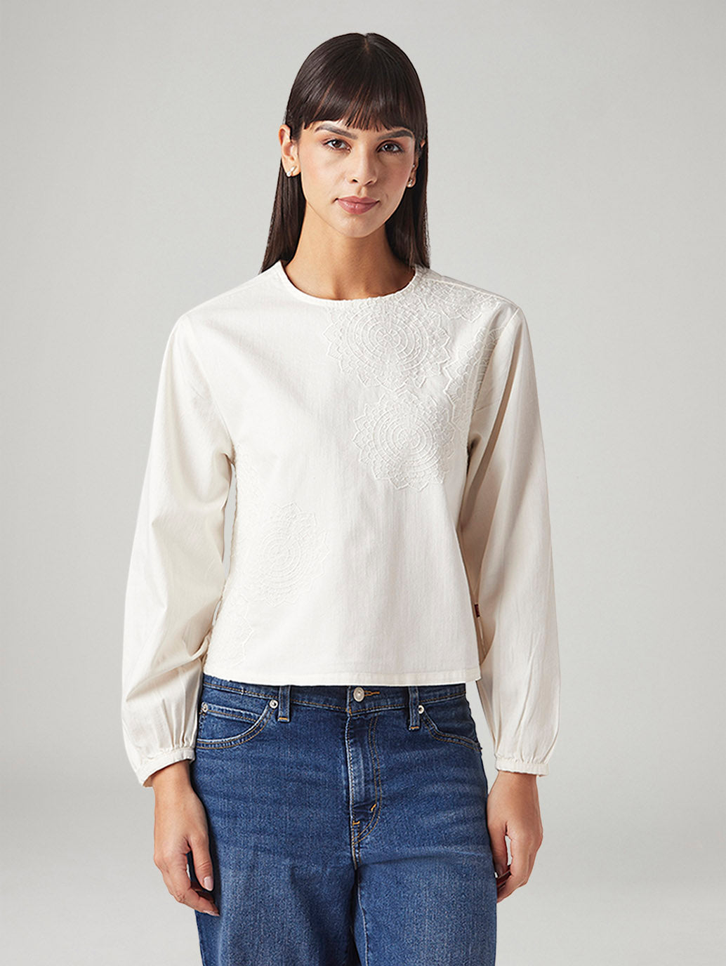 Women's Embroidered Regular Fit Top - Front View