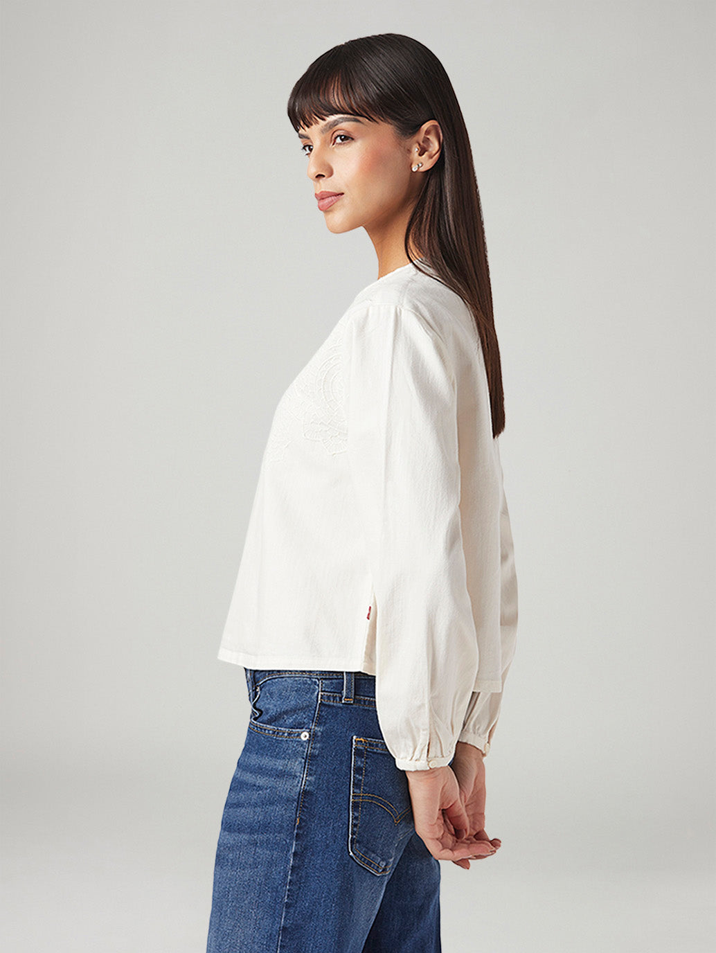 Women's Embroidered Regular Fit Top - Side View