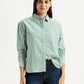 Women's Striped Green Relaxed Fit Poplin Shirt - Styleshot View