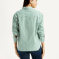 Women's Striped Green Relaxed Fit Poplin Shirt - Back View