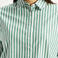 Women's Striped Green Relaxed Fit Poplin Shirt - Detail View
