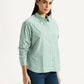 Women's Striped Green Relaxed Fit Poplin Shirt - Side View